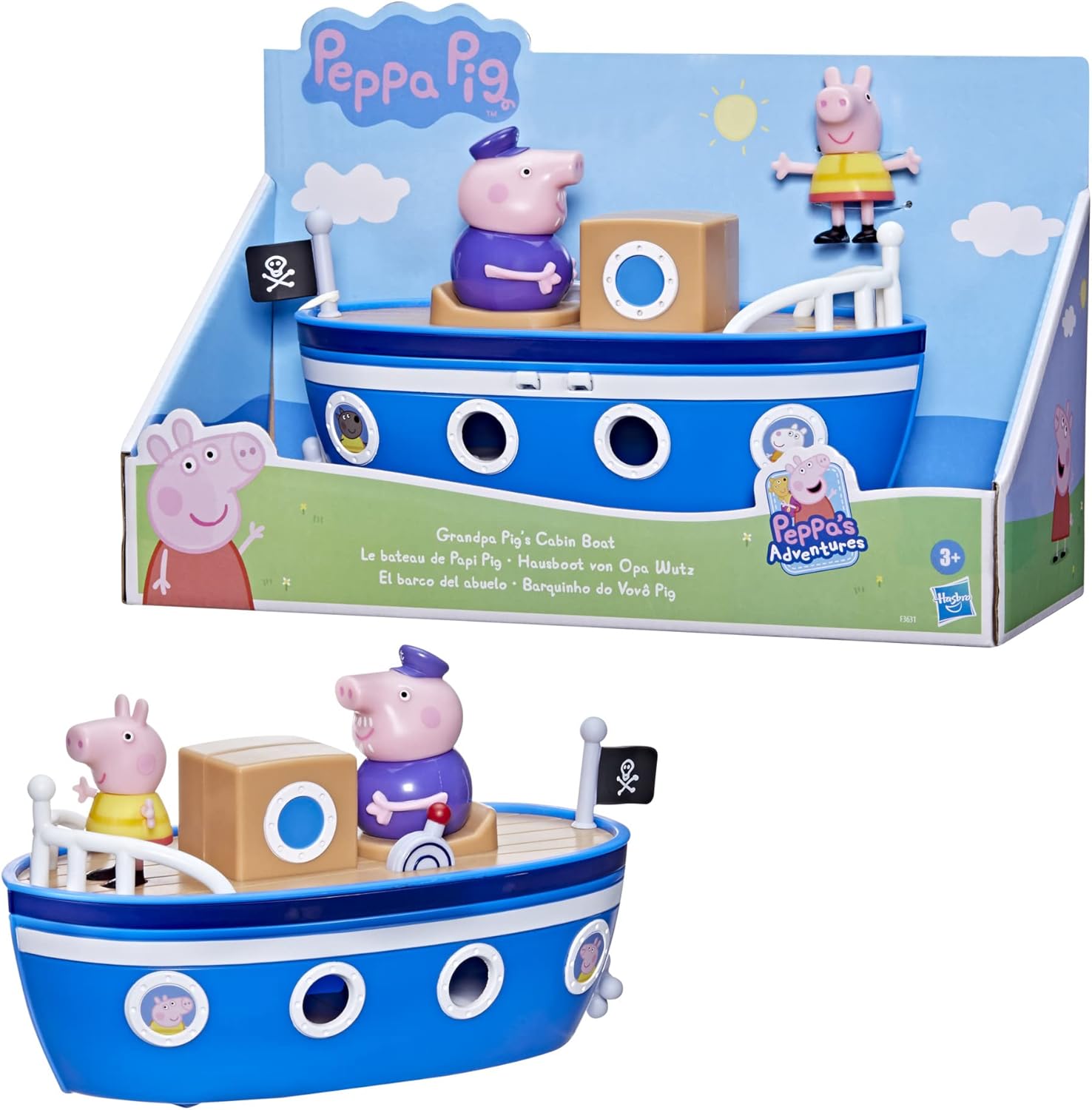 Peppa Pig Peppa’s Adventures Grandpa Pig’s Cabin Boat Vehicle Preschool Toy: 1 Figure, Removable Deck, Rolling Wheels, for Ages 3 and Up 24Hr Smart